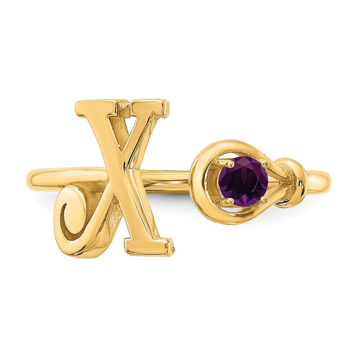 14K Yellow Gold Letter X with Birthstone Rings, Size 7