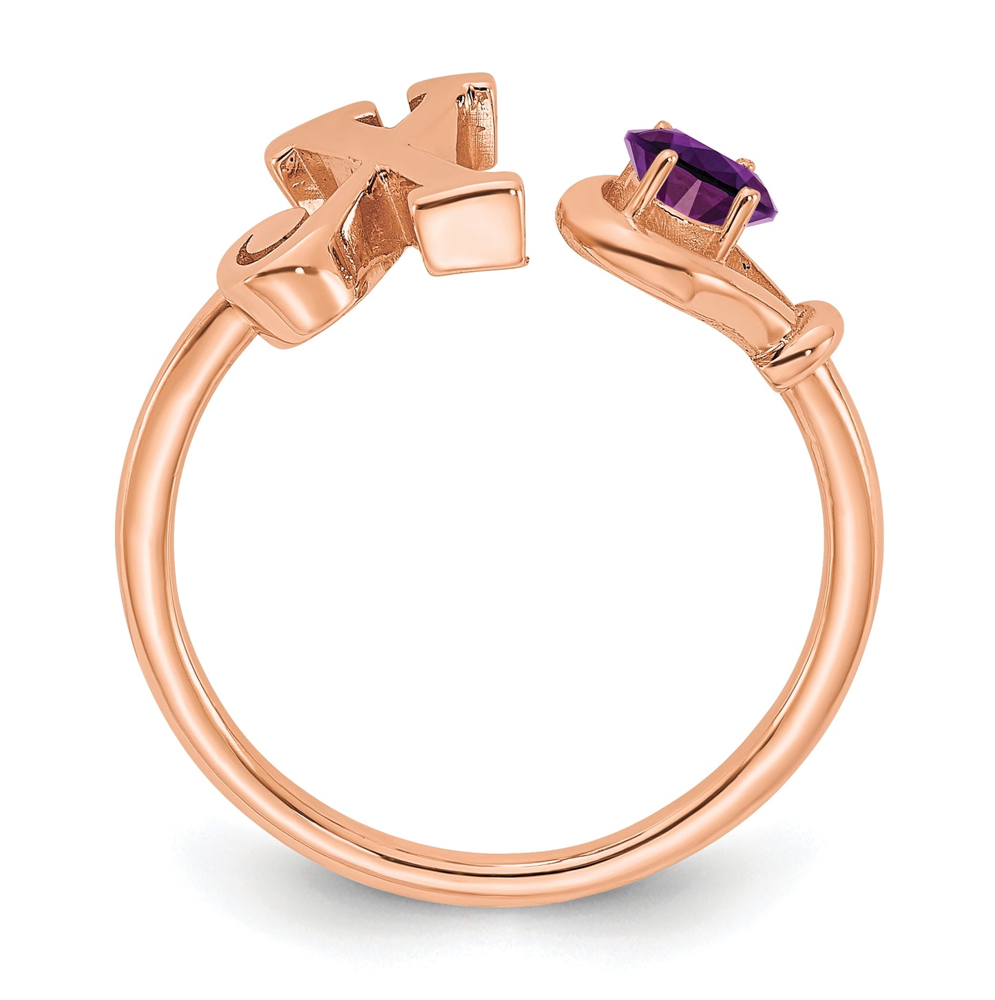14K Rose Gold Letter X with Birthstone Ring, Size 8