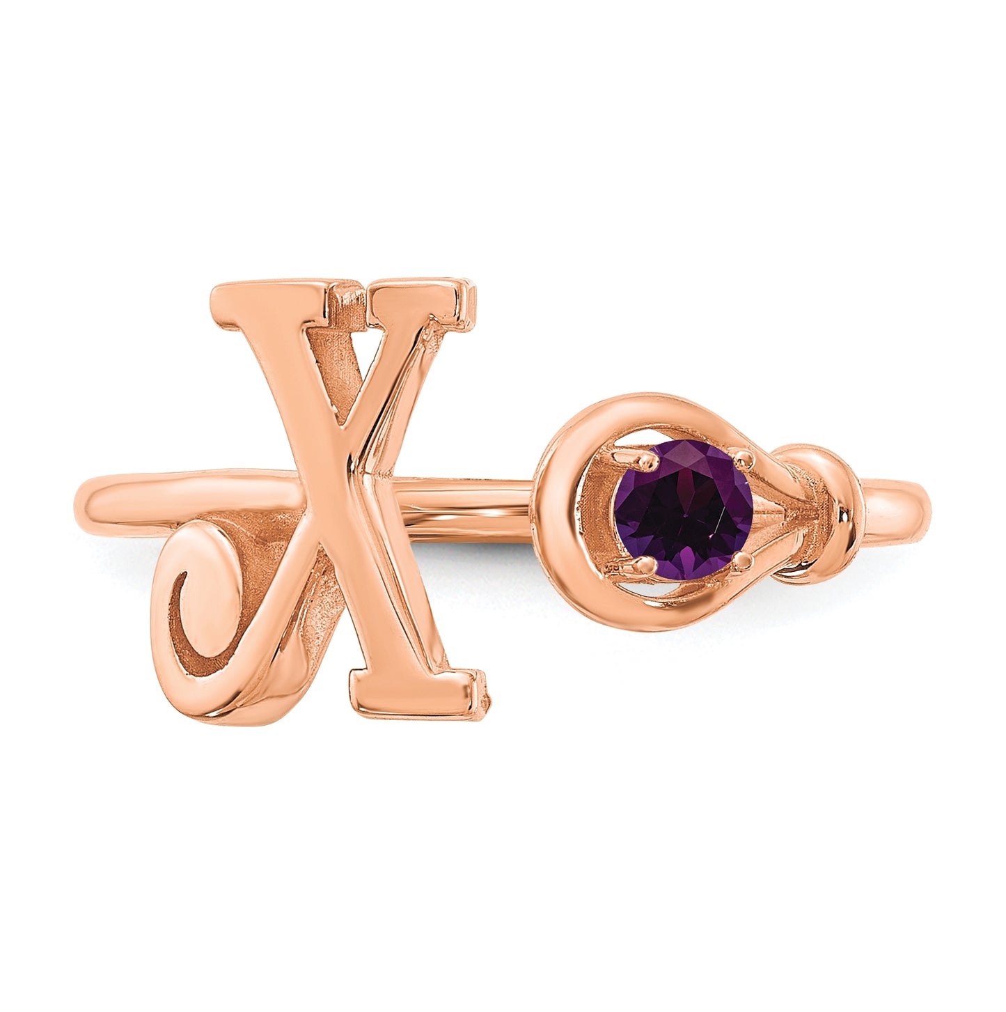 14K Rose Gold Letter X with Birthstone Ring, Size 8