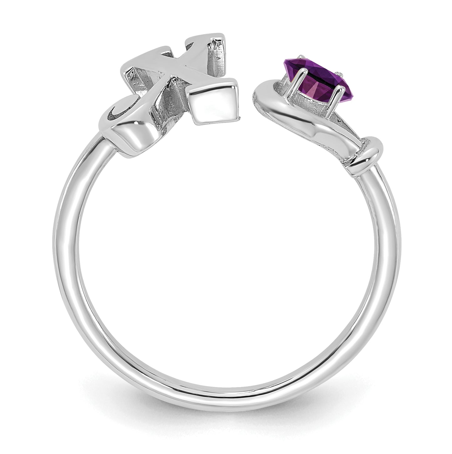 Sterling Silver Rhodium plated Letter X with Birthstone Ring, Size 7