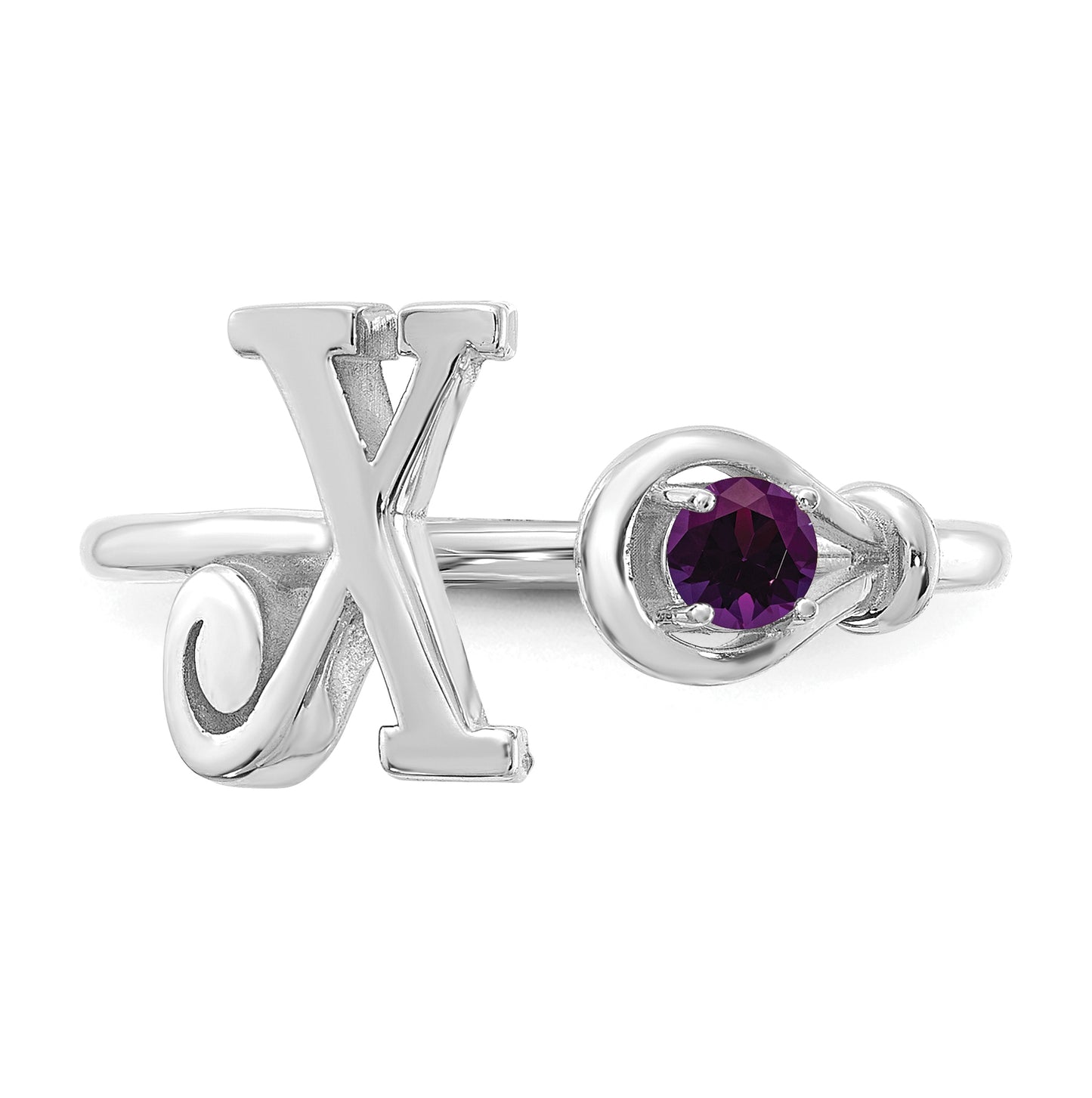 14K White Gold Letter X with Birthstone Rings, Size 7