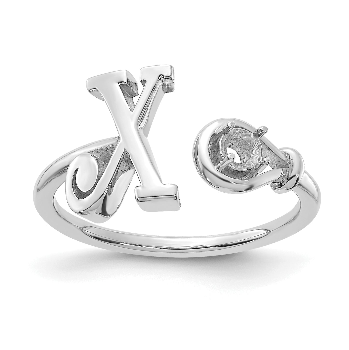 14K White Gold Letter X with Birthstone Rings, Size 7