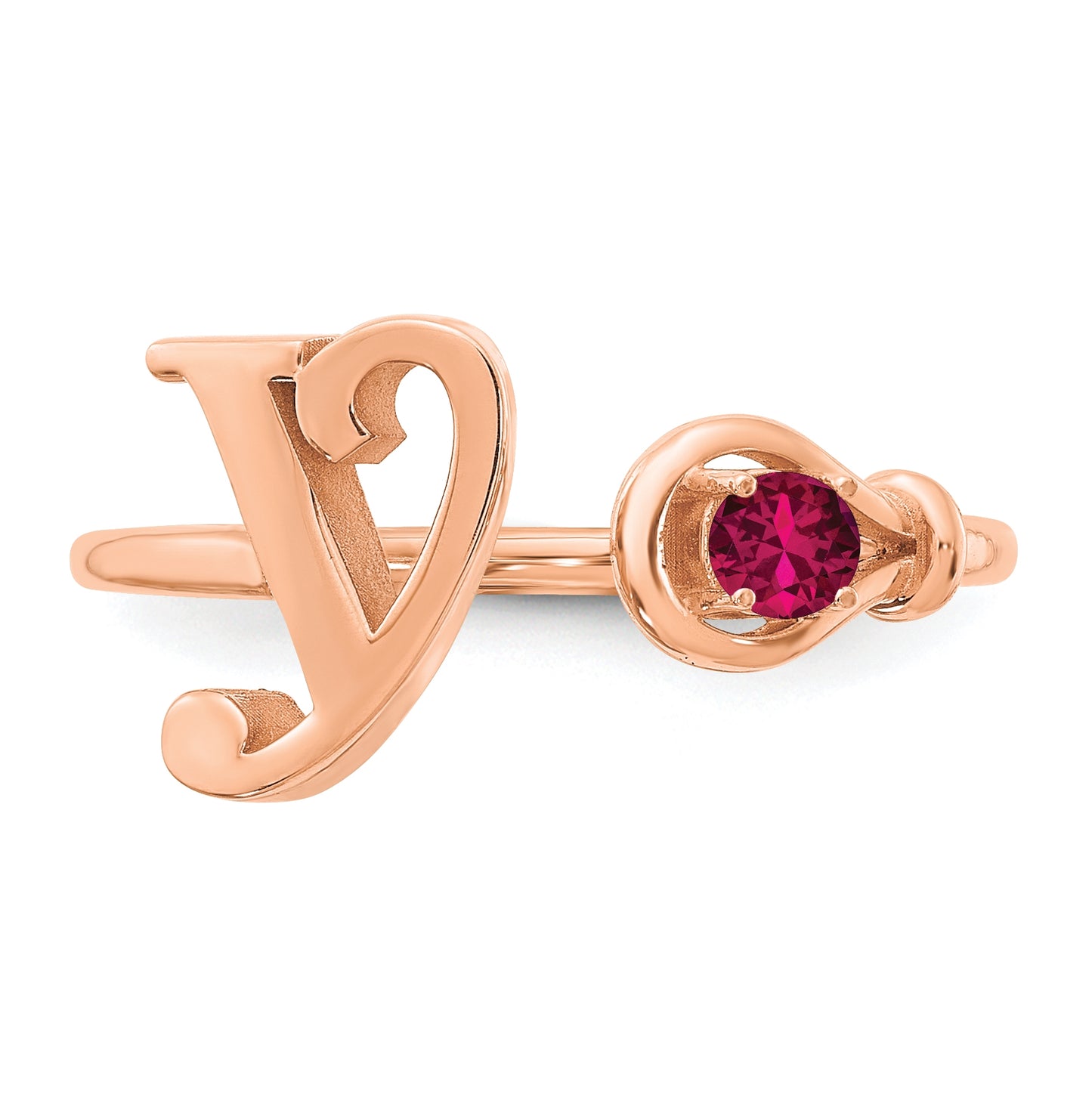 14K Rose Gold Letter Y w/Birthstone Ring, Size 8