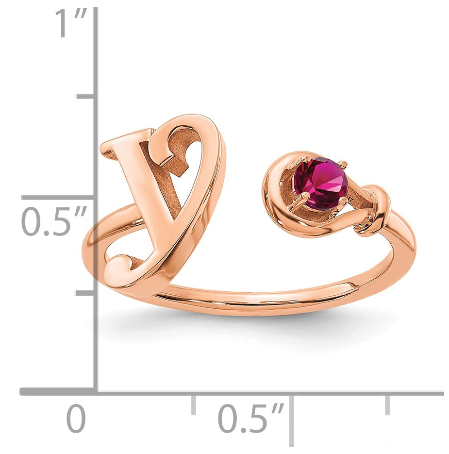 14K Rose Gold Letter Y w/Birthstone Ring, Size 8