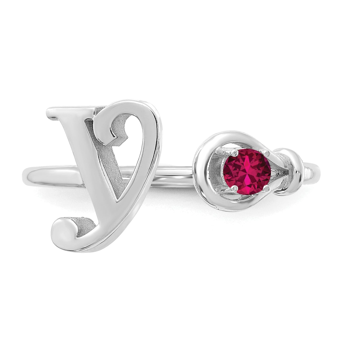 Sterling Silver Rhodium plated Letter Y with Birthstone Rings, Size 7