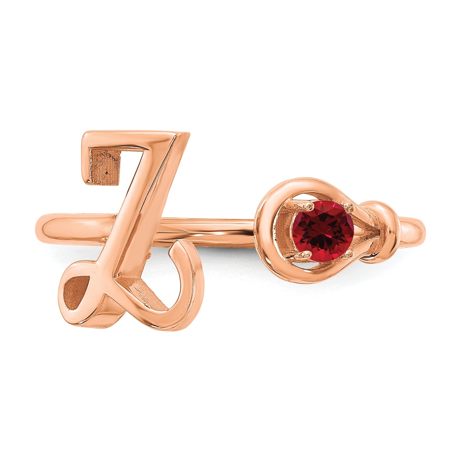 Sterling Silver Rose Gold-plated Letter Y with Birthstone Ring, Size 8