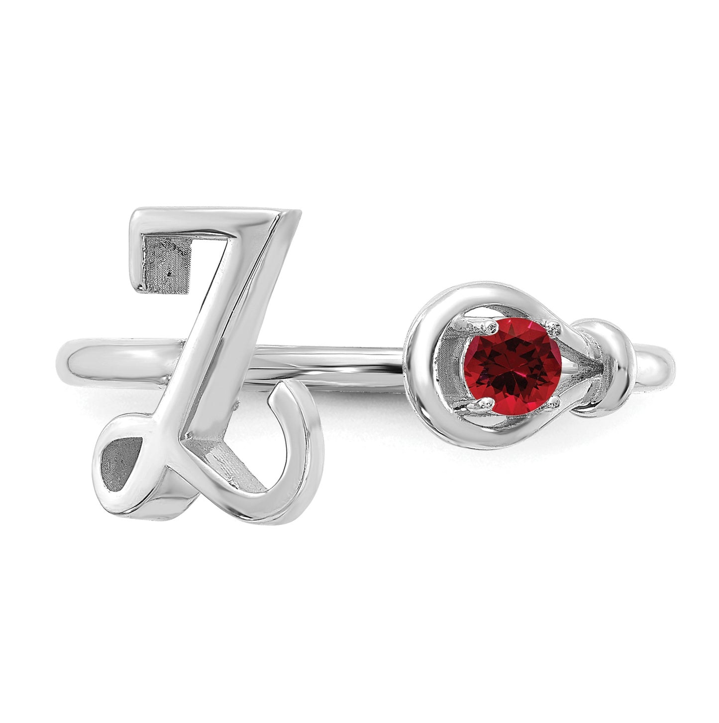 14K White Gold Letter Z with Birthstone Rings, Size 7