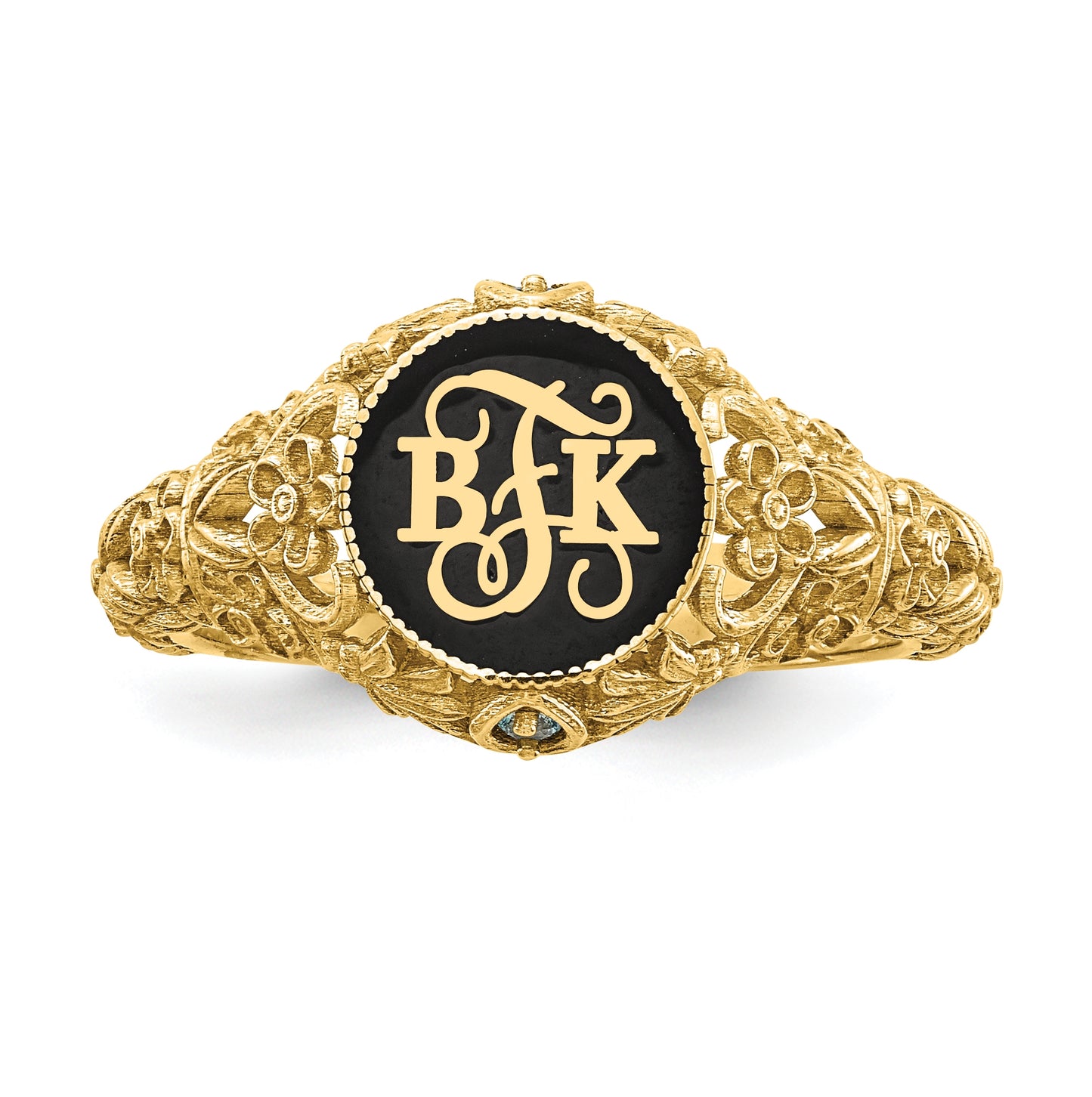 Sterling Silver Gold plated Filigree with 1.5mm Birthstone Enameled Monogra
