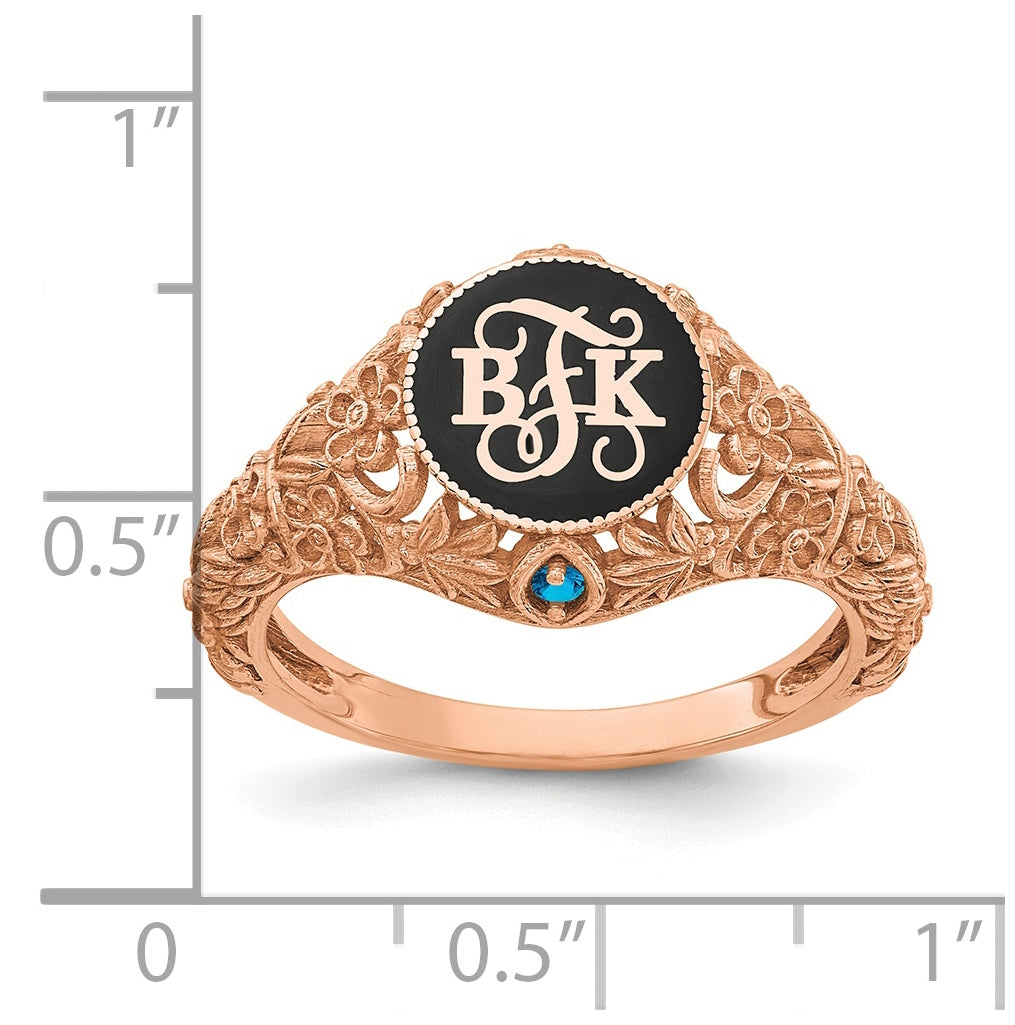 Sterling Silver Rose Gold plated Filigree with 1.5mm Birthstone Enameled Monogra