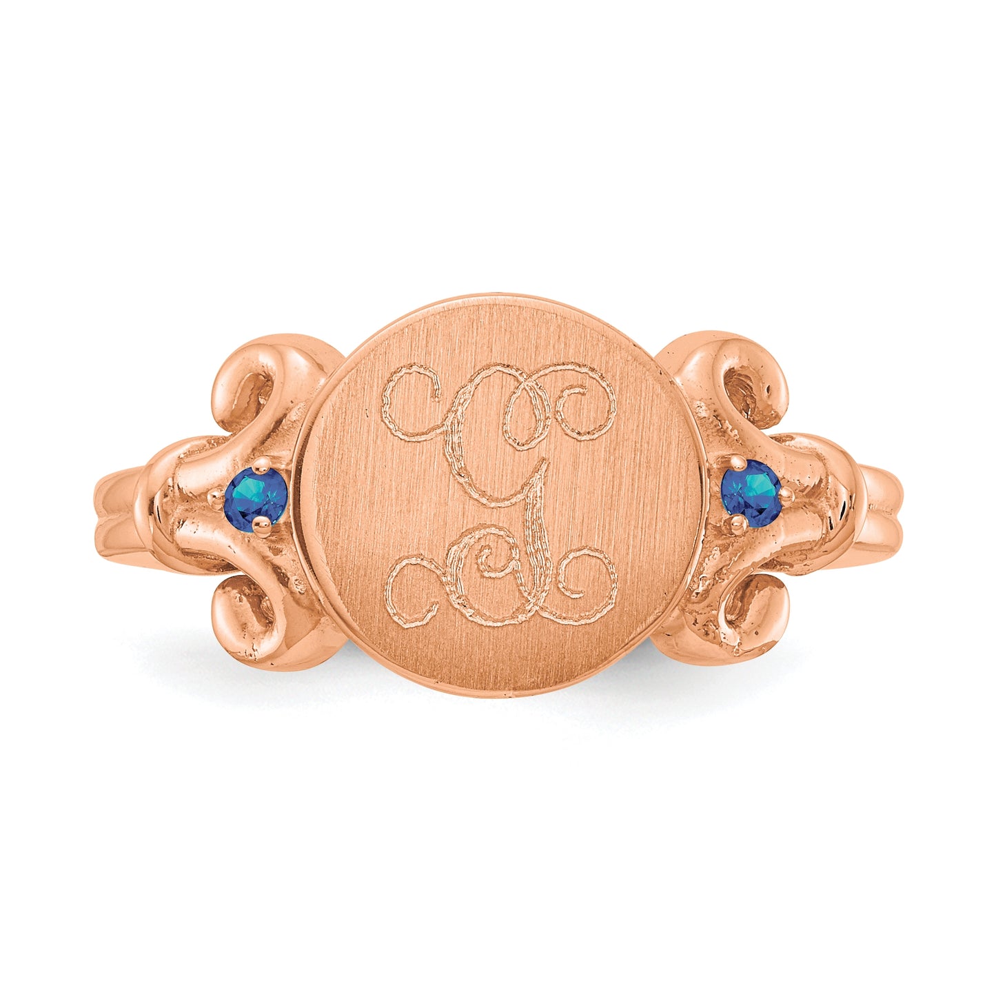 Sterling Silver Rose Gold plated Fancy Initial with Birthstones Ring, Size 8