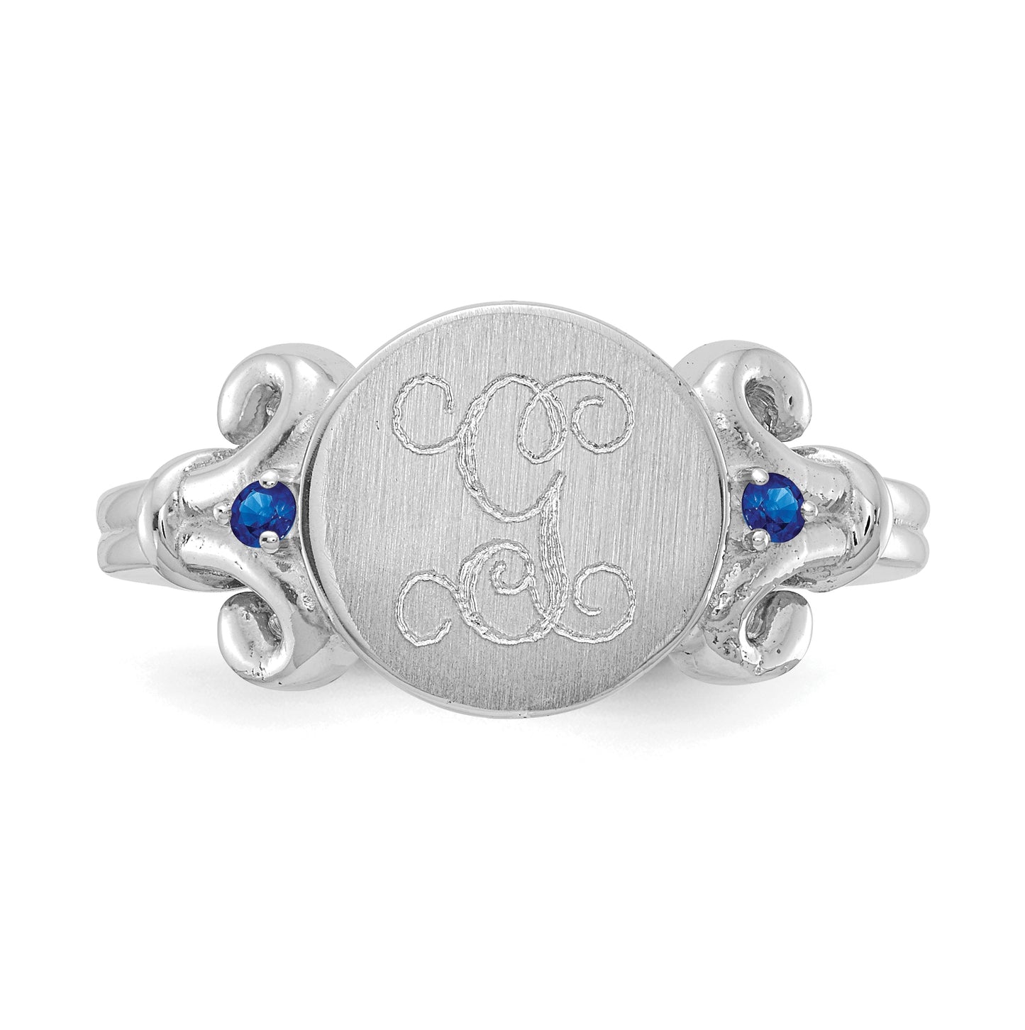 Sterling Silver Rhodium plated Fancy Initial with Birthstone Ring, Size 7