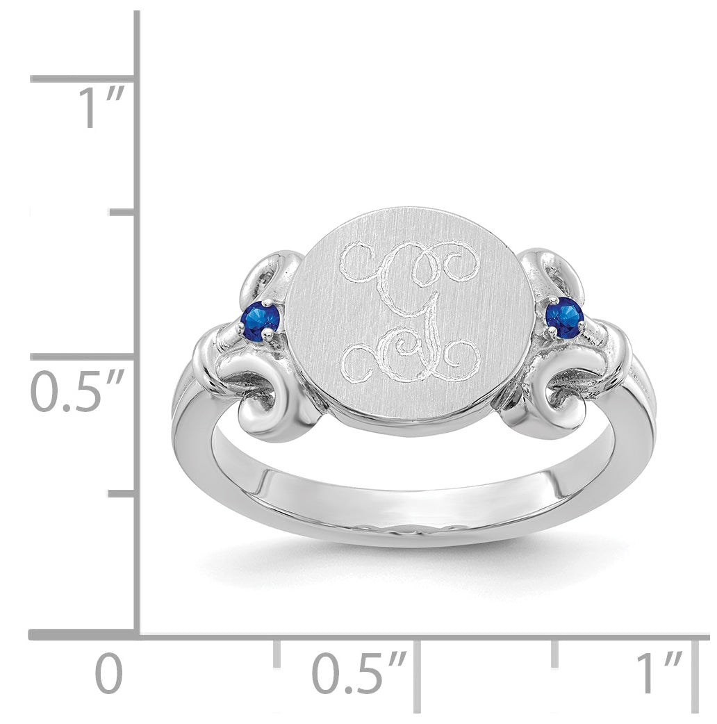 14K White Gold Fancy Initial with Crystal Birthstone Ring, Size 7