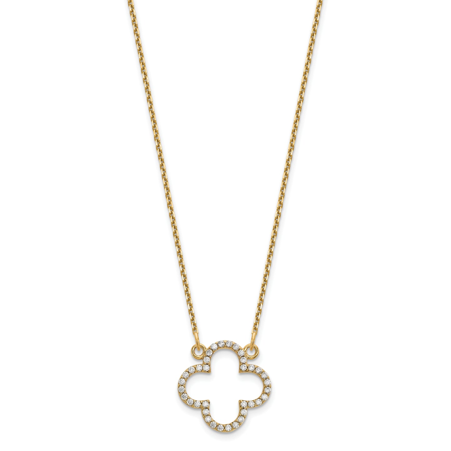 14K Yellow Gold Small Necklace Diamond Quatrefoil Design