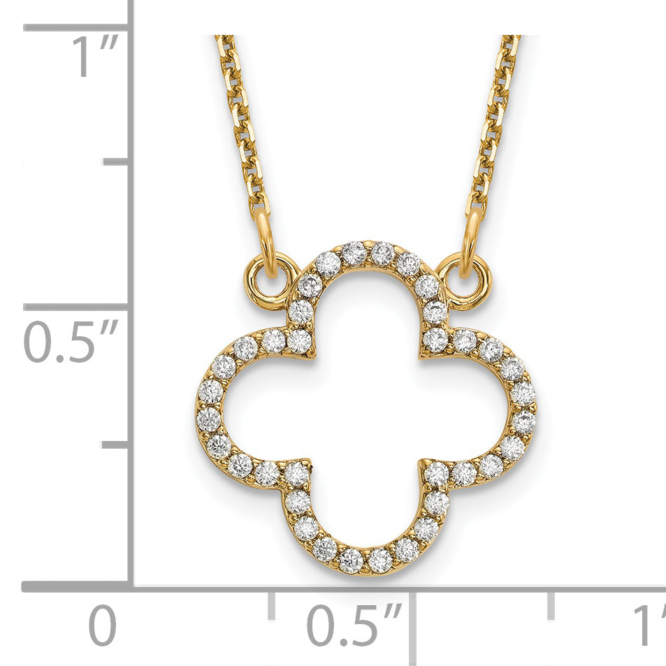 14K Yellow Gold Small Necklace Diamond Quatrefoil Design