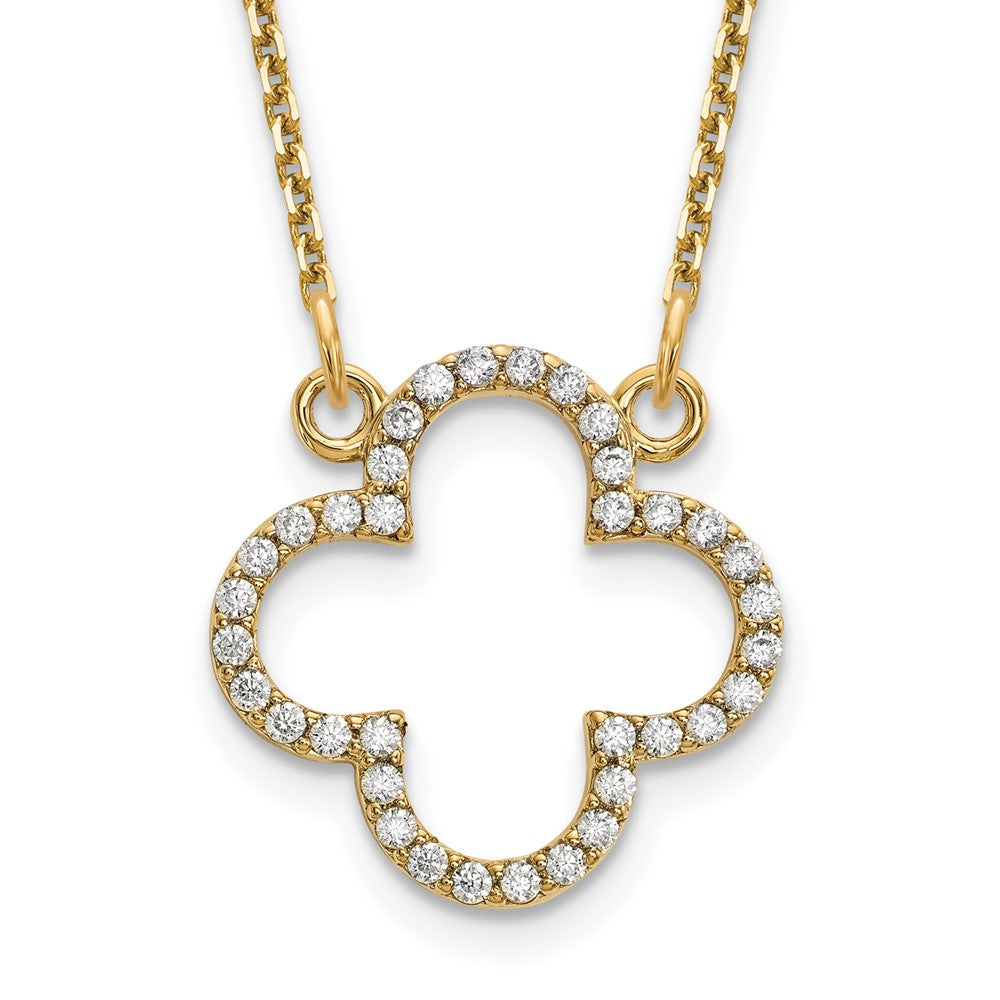 14K Yellow Gold Small Necklace Diamond Quatrefoil Design