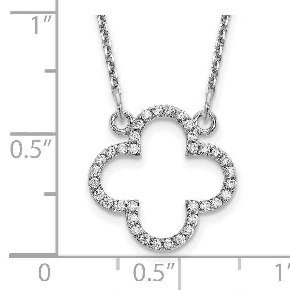 14k White Gold Small Necklace Diamond Quatrefoil Design