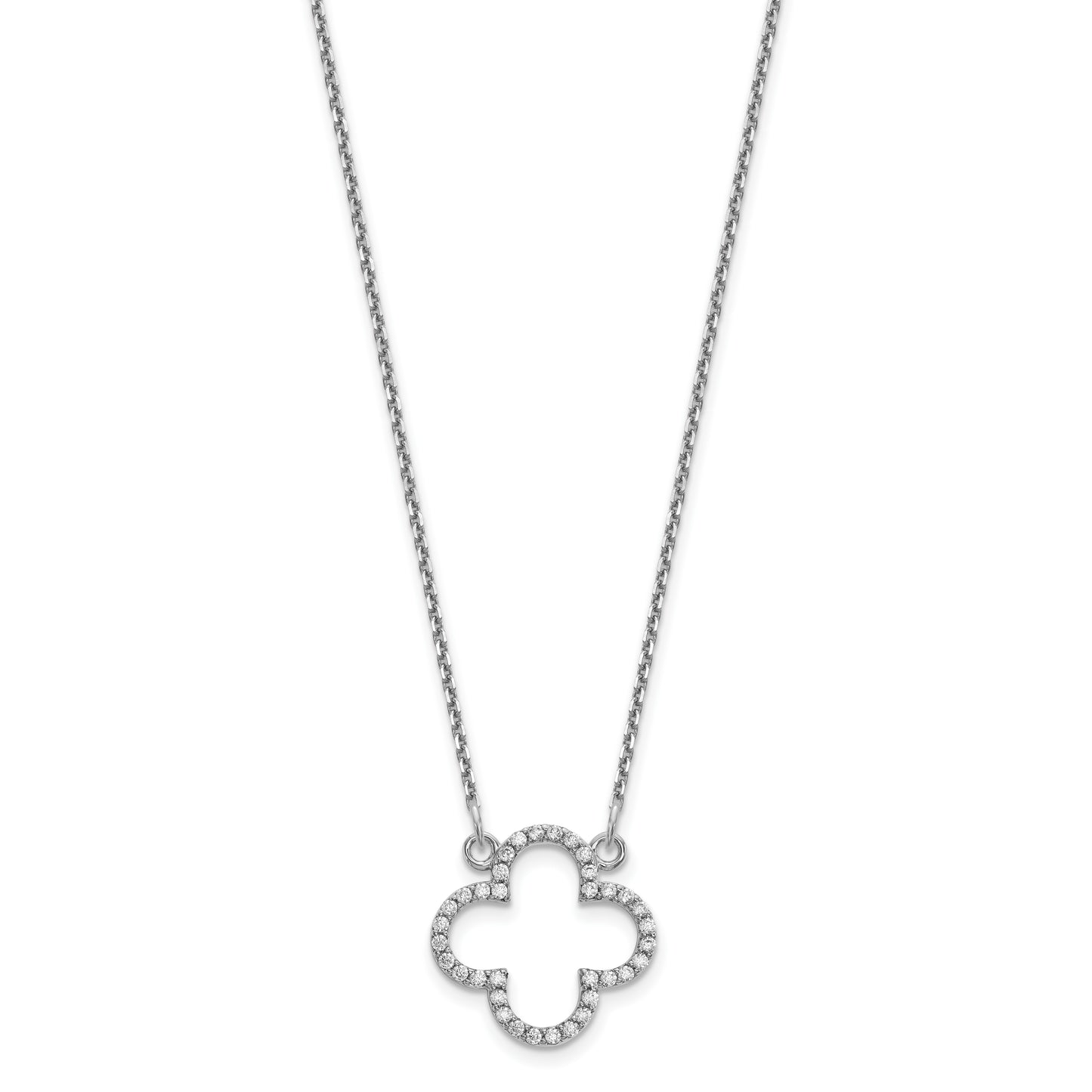 14k White Gold Small Necklace Diamond Quatrefoil Design