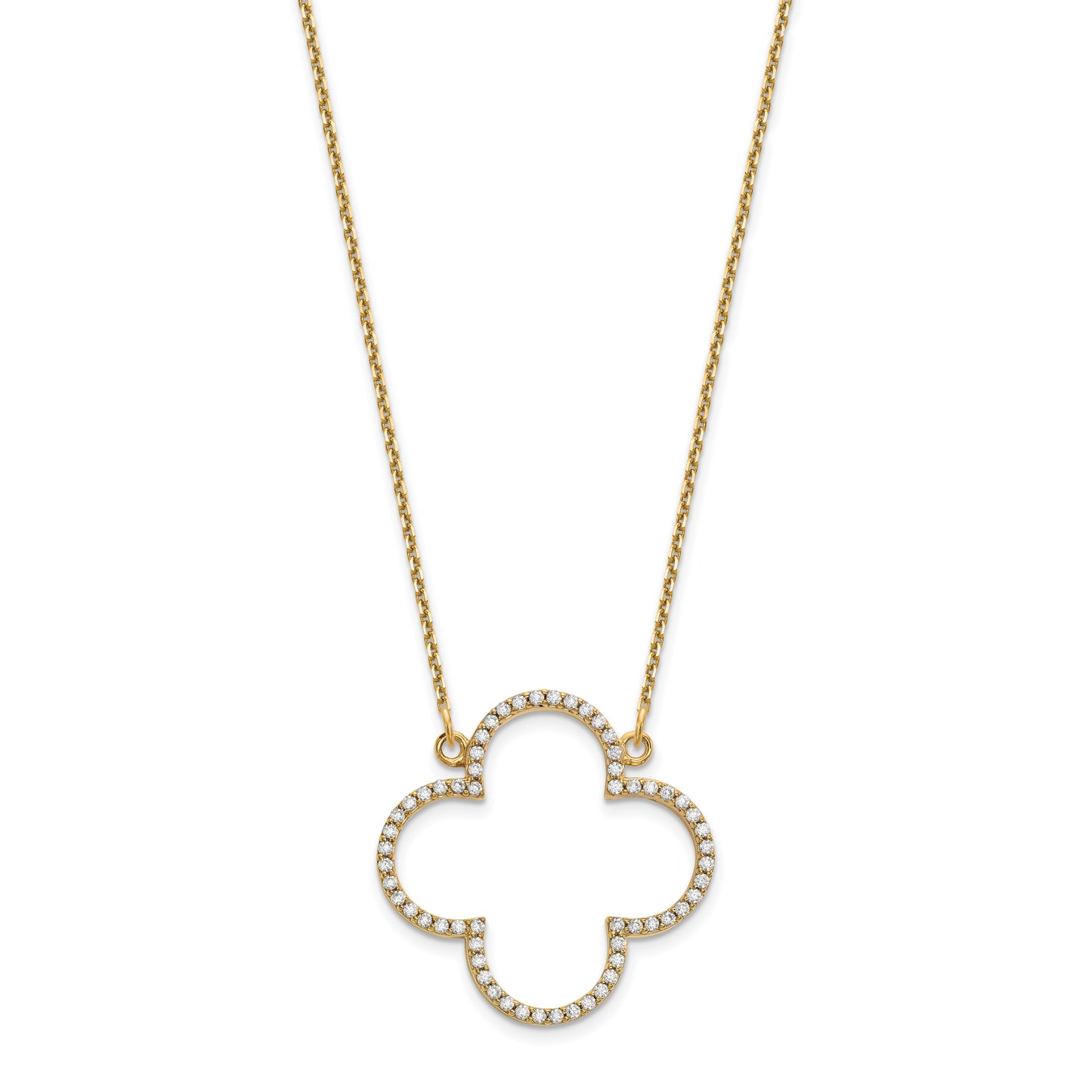 14K Yellow Gold Medium Necklace Diamond Quatrefoil Design