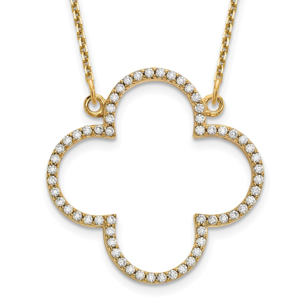 14K Yellow Gold Medium Necklace Diamond Quatrefoil Design