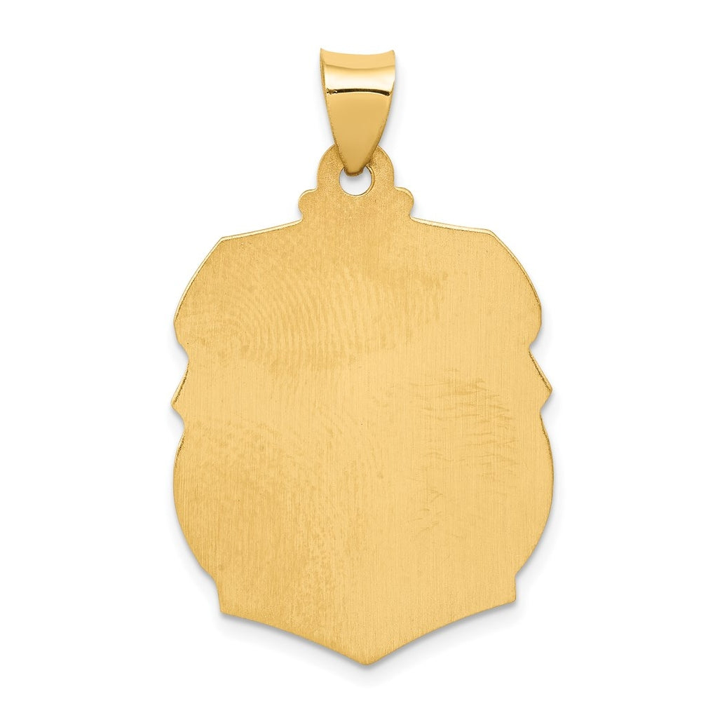 14K Yellow Gold Polished and Satin St. Michael Badge Medal Hollow Pendant – Elegant Jewelry Gift for Birthday, Anniversary, Engagement, Wedding