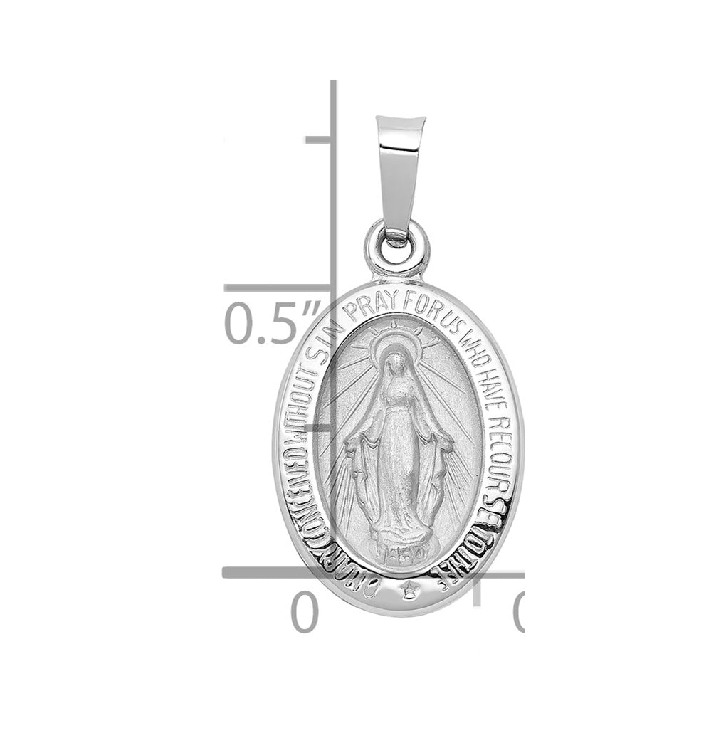14k White Gold Polished/Satin Miraculous Medal Hollow Pendant – Elegant Jewelry Gift for Birthday, Anniversary, Engagement, Wedding