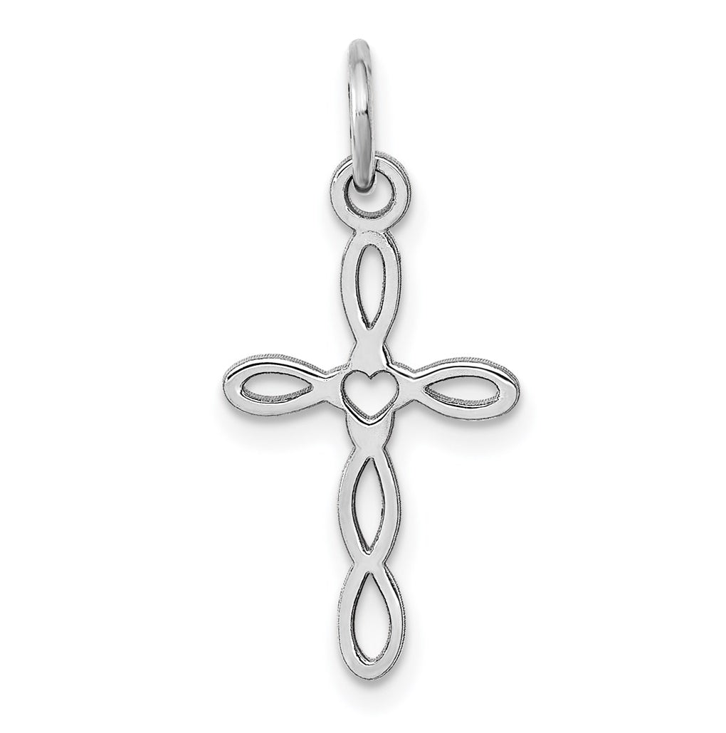 14K White Gold Loop w/Center Heart Cross Pendant – Elegant Jewelry Gift for Birthday, Anniversary, Engagement, Wedding