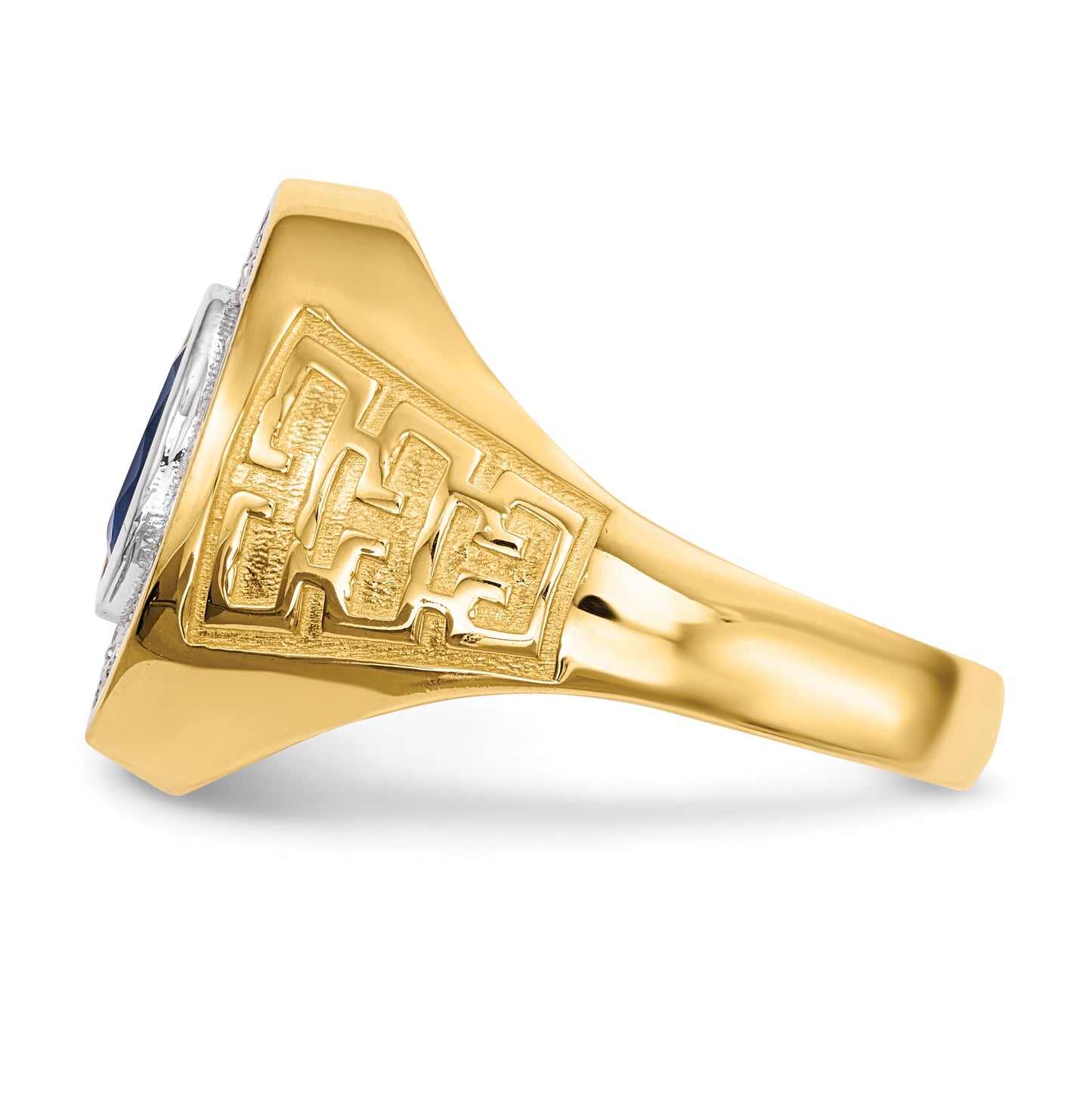 14k Yellow Gold and Rhodium Cubic Zirconia & Oval Blue Cubic Zirconia Mens Ring