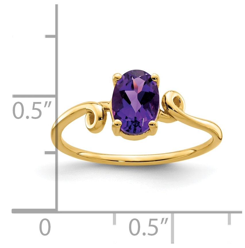 14K Yellow Gold 7x5mm Oval Amethyst Checker ring