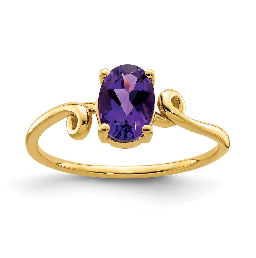 14K Yellow Gold 7x5mm Oval Amethyst Checker ring