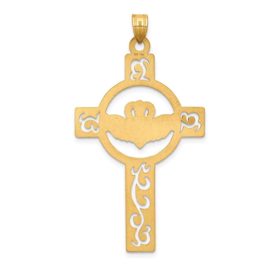 14K Yellow Gold Laser Cut Claddagh Cross Charm – Elegant Jewelry Gift for Birthday, Anniversary, Engagement, Wedding