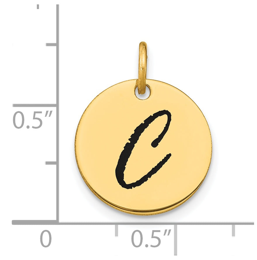 14K Yellow Gold Polished Black Enamel Letter C Initial Disk Charm