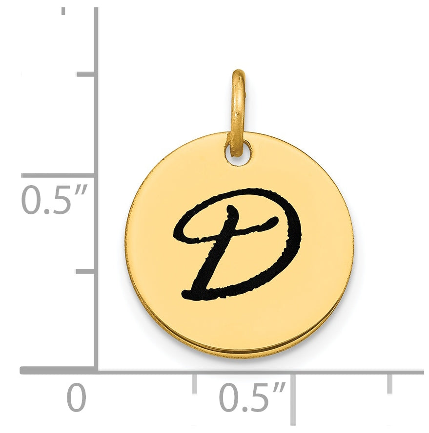 14K Yellow Gold Polished Black Enamel Letter D Initial Disk Charm