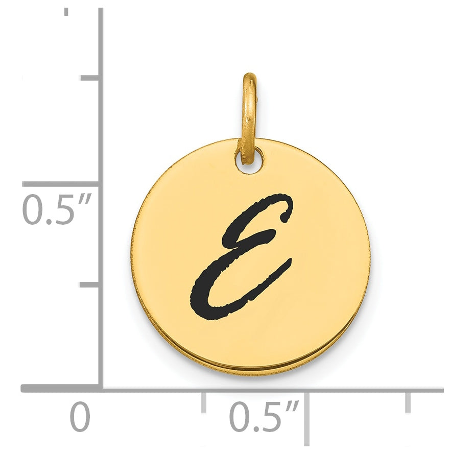 14K Yellow Gold Polished Black Enamel Letter E Initial Disk Charm