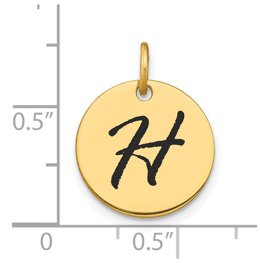 14K Yellow Gold Polished Black Enamel Letter H Initial Disk Charm