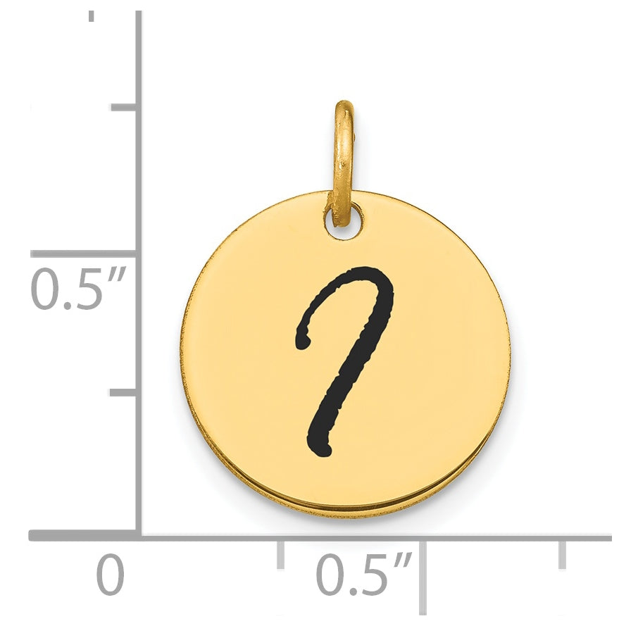 14K Yellow Gold Polished Black Enamel Letter I Initial Disk Charm