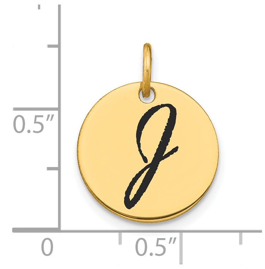 14K Yellow Gold Polished Black Enamel Letter J Initial Disk Charm