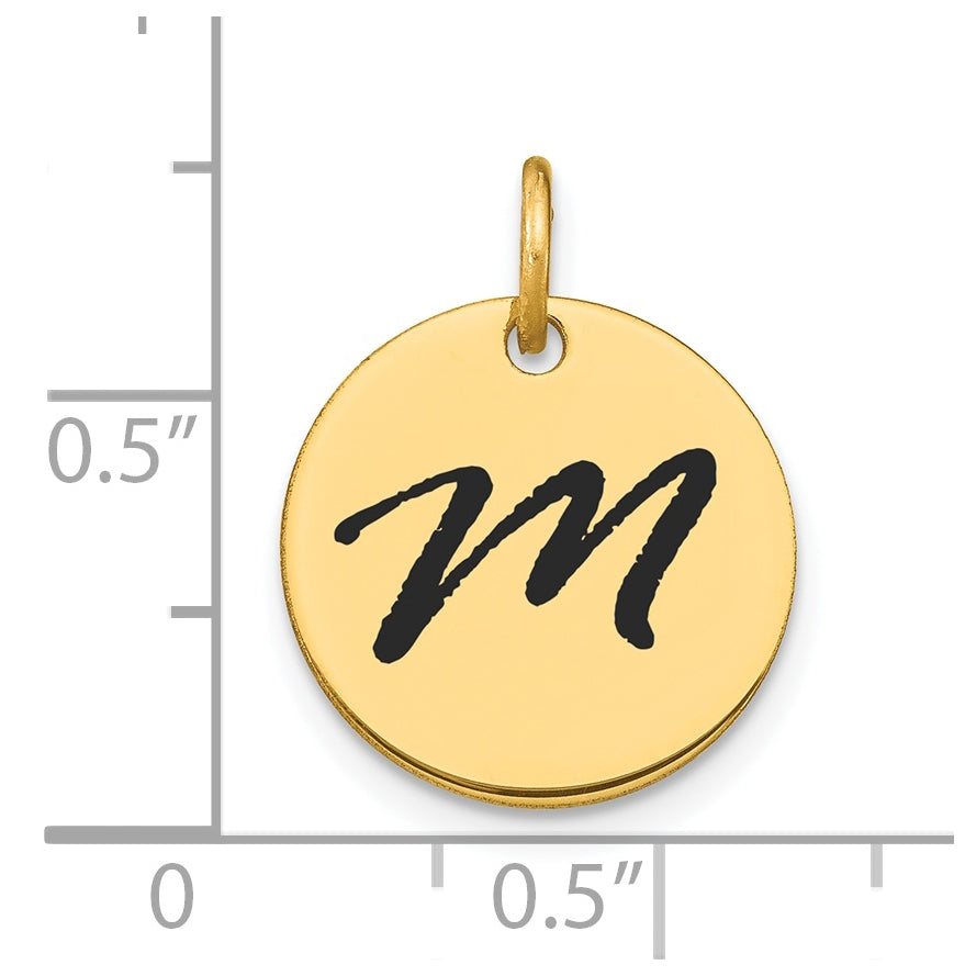 14K Yellow Gold Polished Black Enamel Letter M Initial Disk Charm