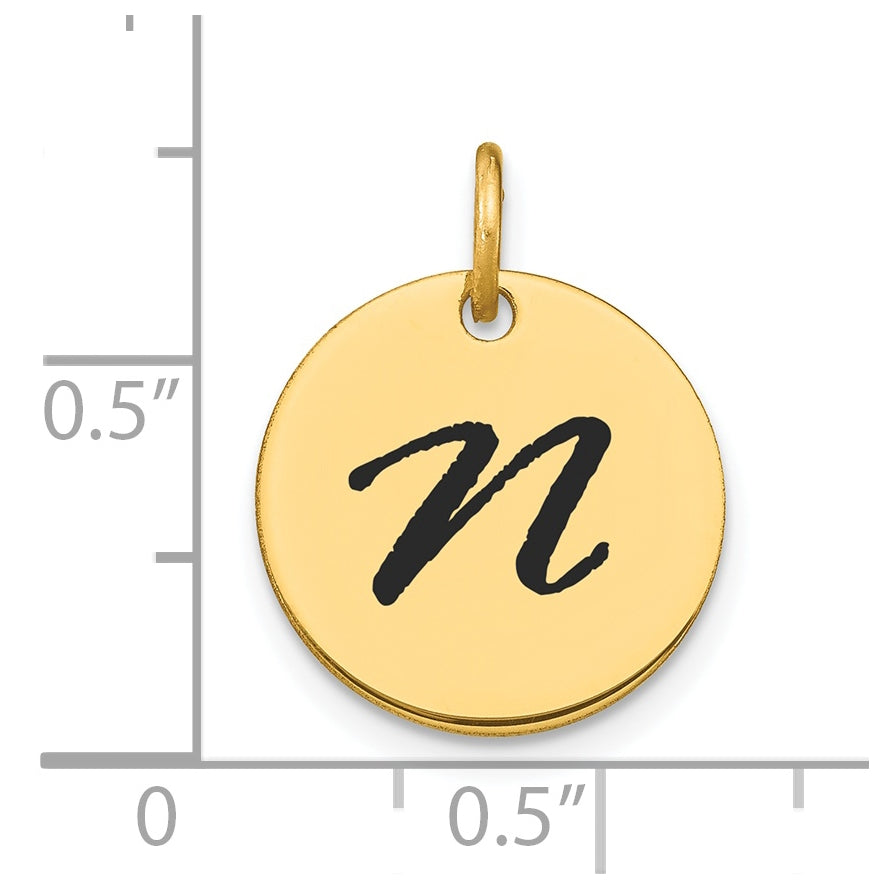 14K Yellow Gold Polished Black Enamel Letter N Initial Disk Charm
