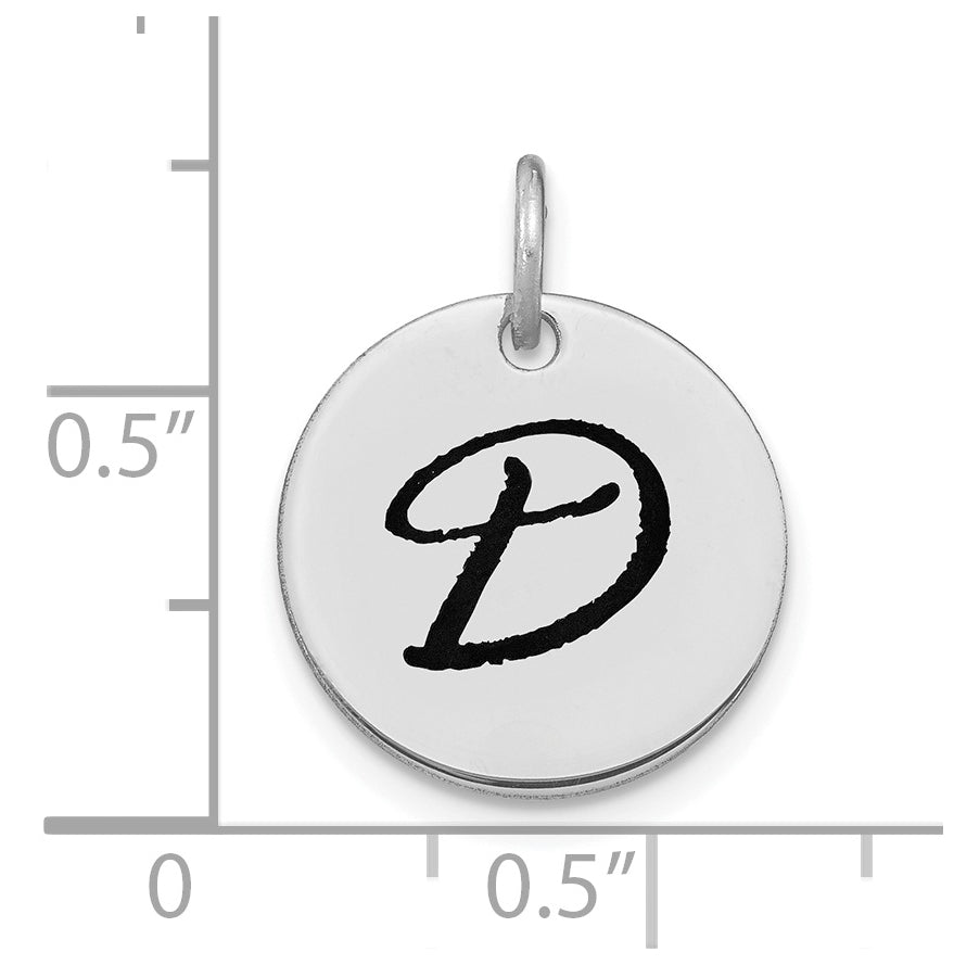 14K White Gold Polished Black Enamel Letter D Initial Disk Charm