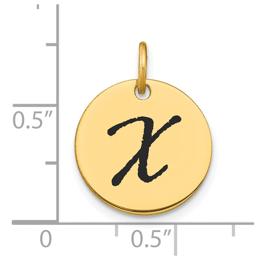 14K Yellow Gold Polished Black Enamel Letter X Initial Disk Charm