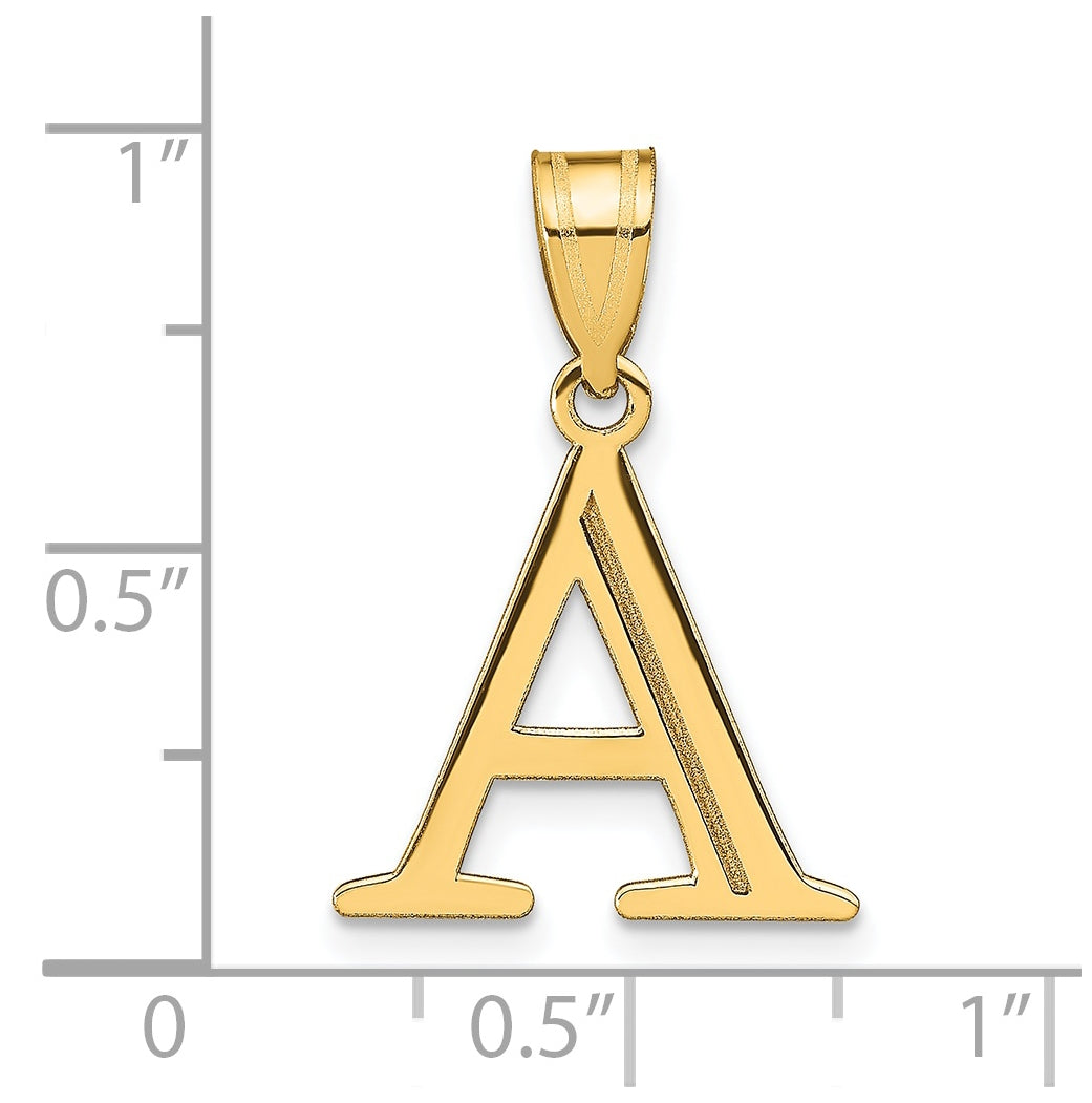 14K Yellow Gold Polished Etched Letter A Initial Pendant