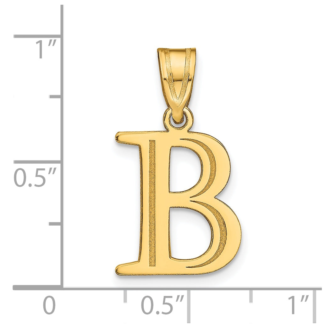 14K Yellow Gold Polished Etched Letter B Initial Pendant