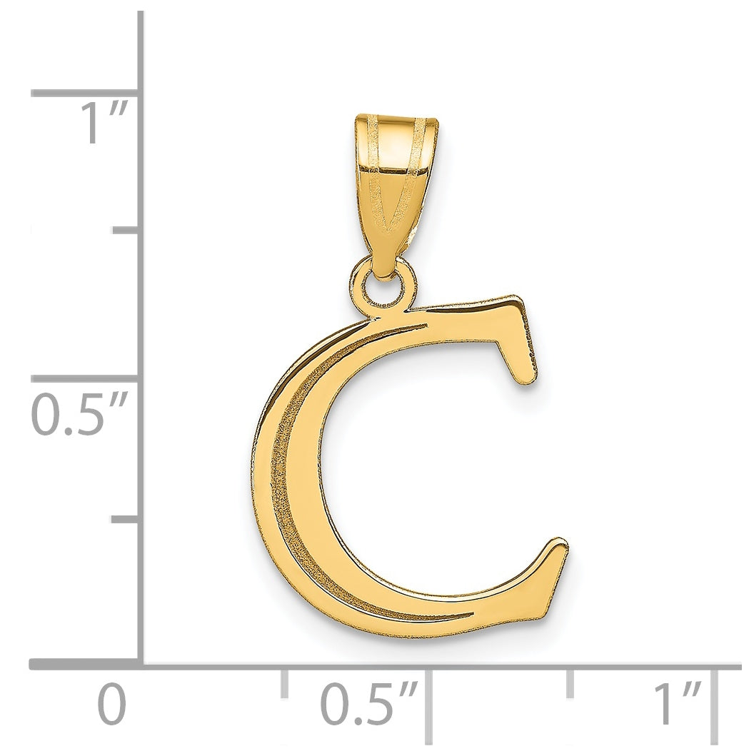 14K Yellow Gold Polished Etched Letter C Initial Pendant