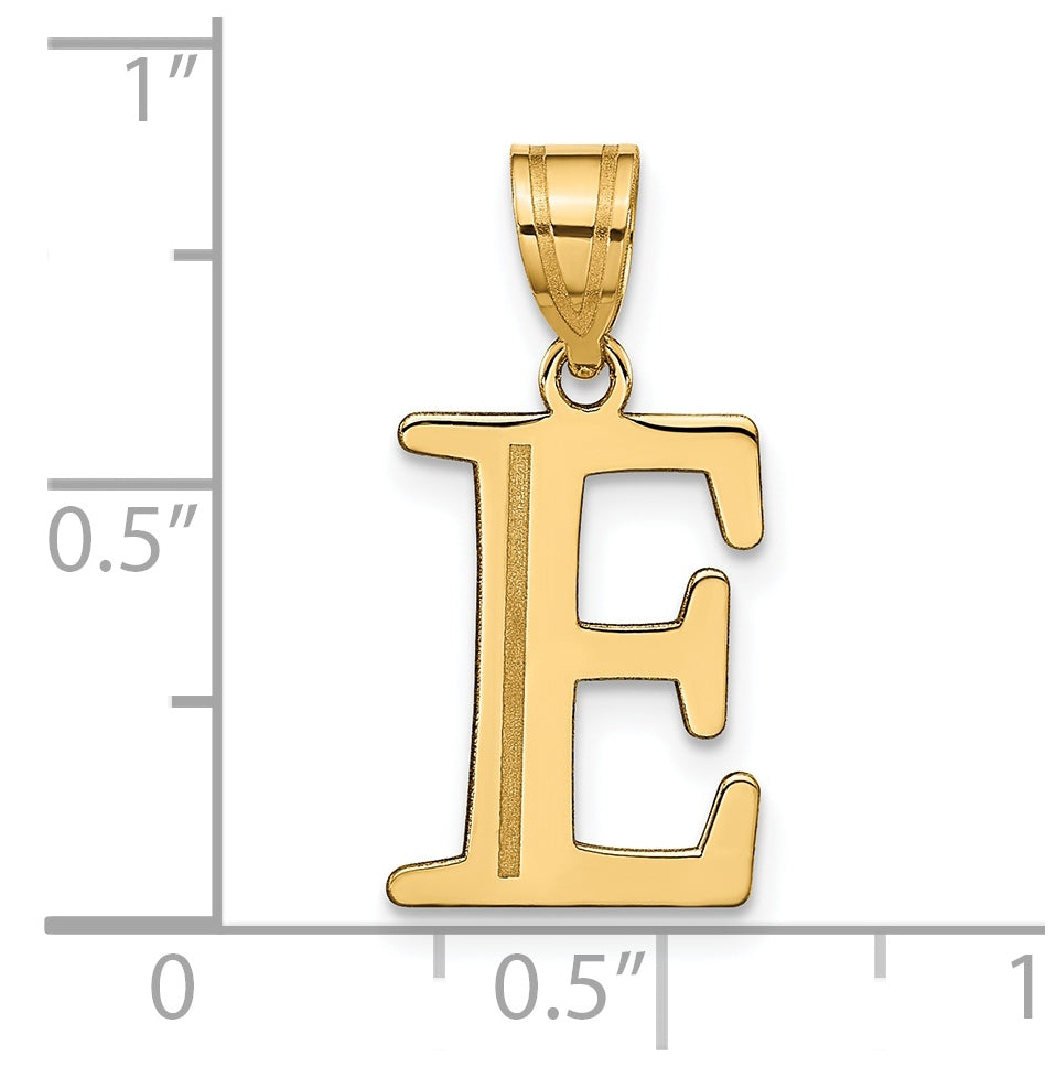 14K Yellow Gold Polished Etched Letter E Initial Pendant