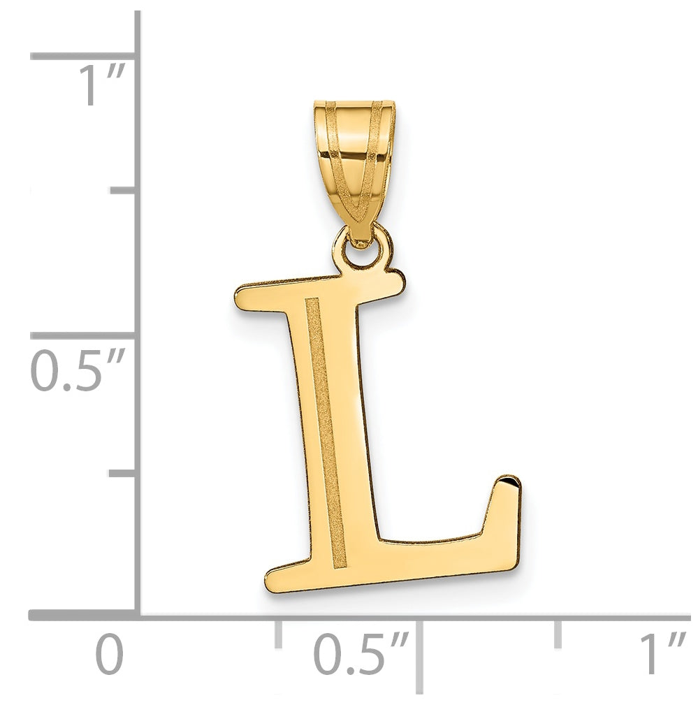 14K Yellow Gold Polished Etched Letter L Initial Pendant