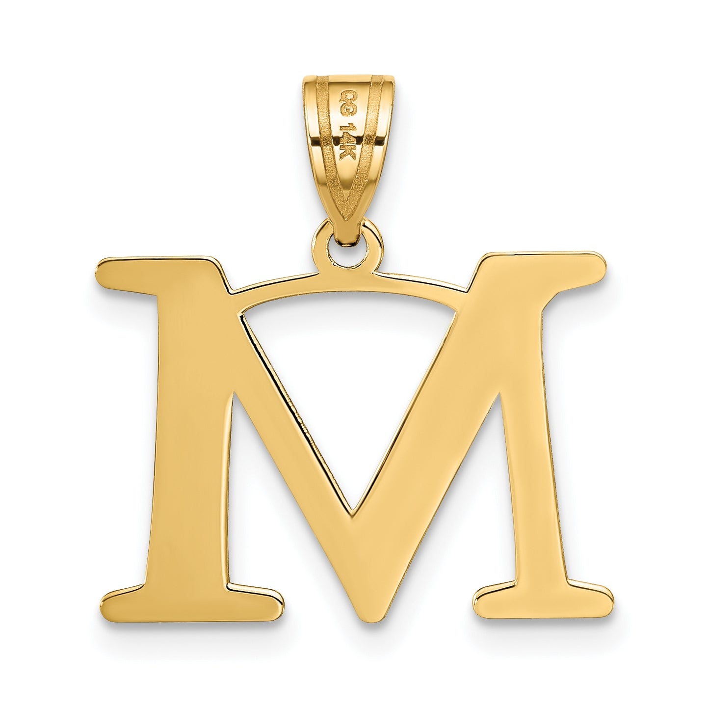 14K Yellow Gold Polished Etched Letter M Initial Pendant