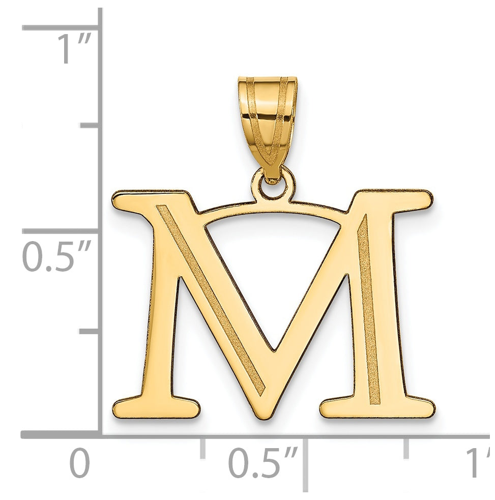 14K Yellow Gold Polished Etched Letter M Initial Pendant
