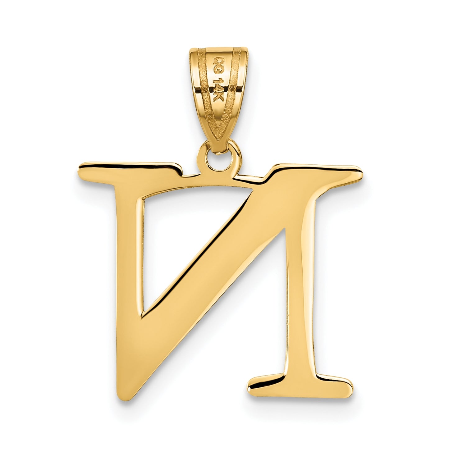 14K Yellow Gold Polished Etched Letter N Initial Pendant