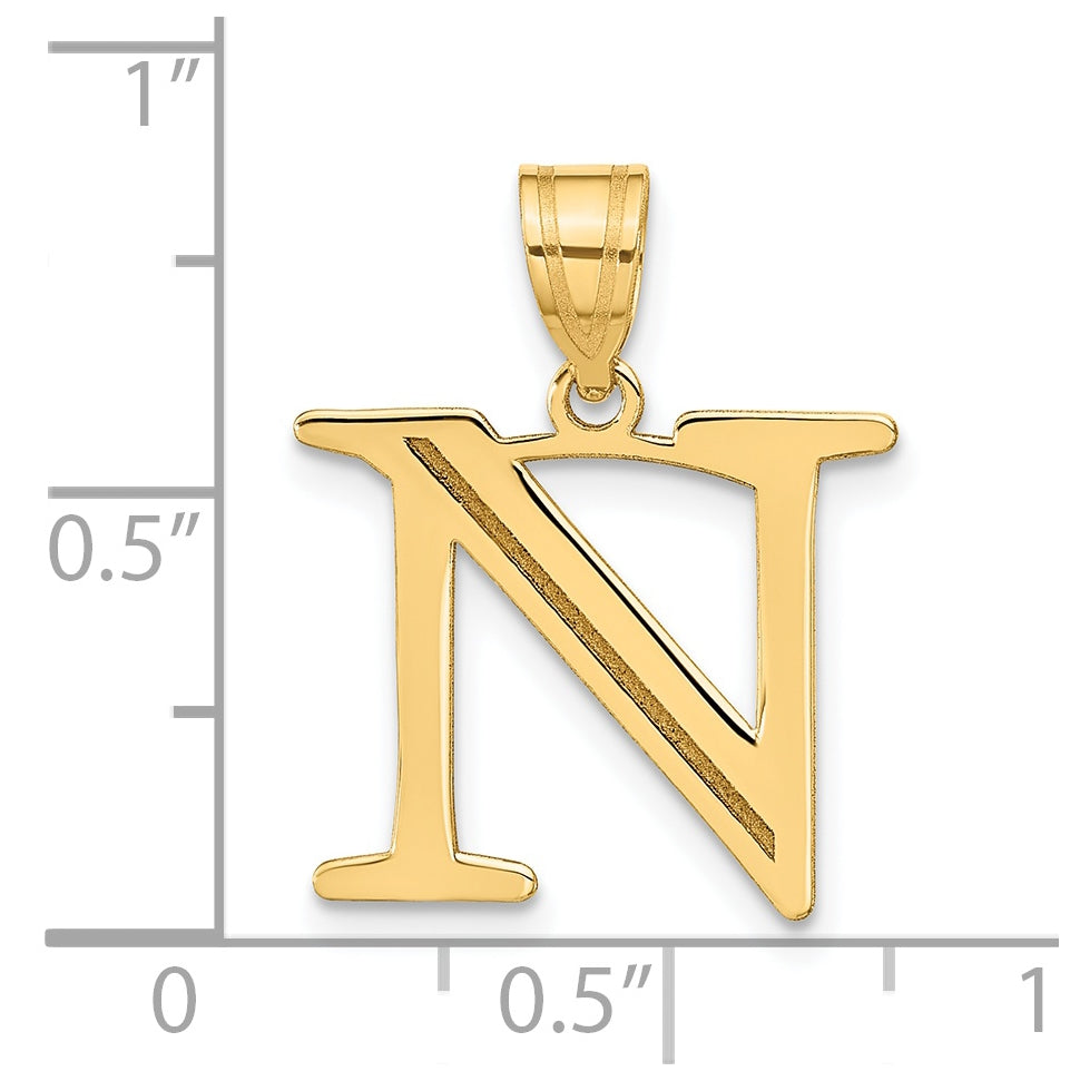 14K Yellow Gold Polished Etched Letter N Initial Pendant