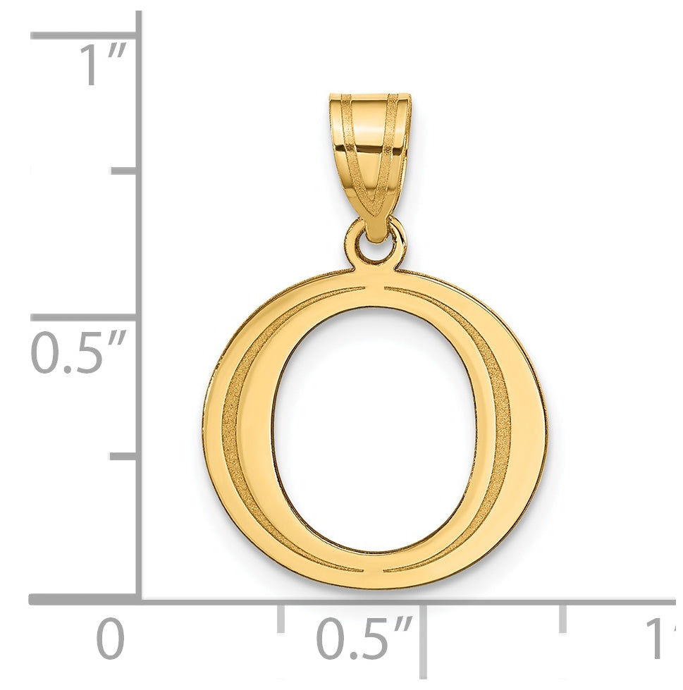 14K Yellow Gold Polished Etched Letter O Initial Pendant